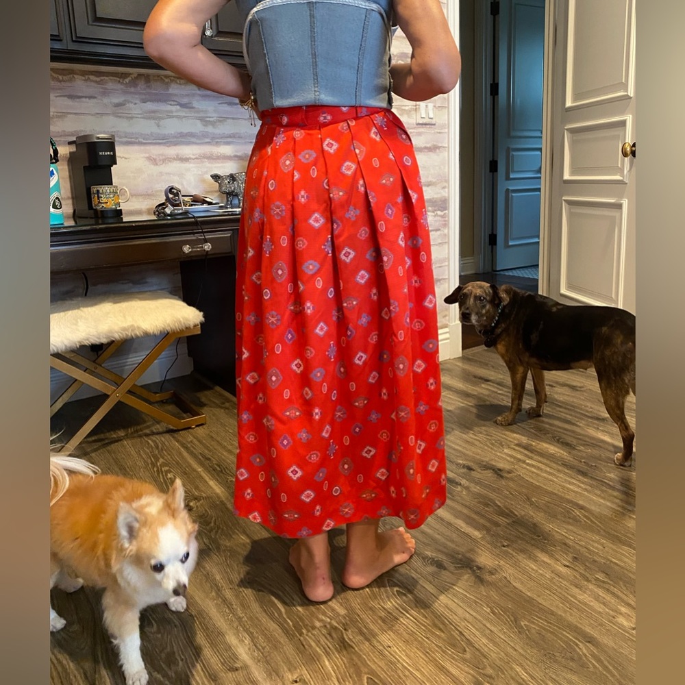 Red Patterned Midi Skirt - Picture 12 of 15
